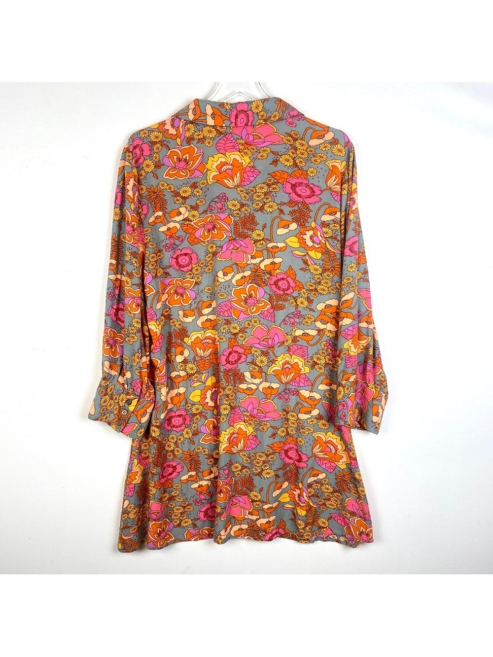 Natural Life Twiggy Vibrant Floral Button-Up Tunic Shirt Dress Pink & Mustard - Picture 7 of 14